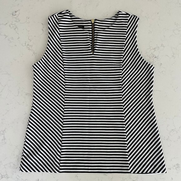 Talbots Slvless Striped Round Neck w Split V Cotton Modal Top Black & White Sz S - Picture 1 of 10